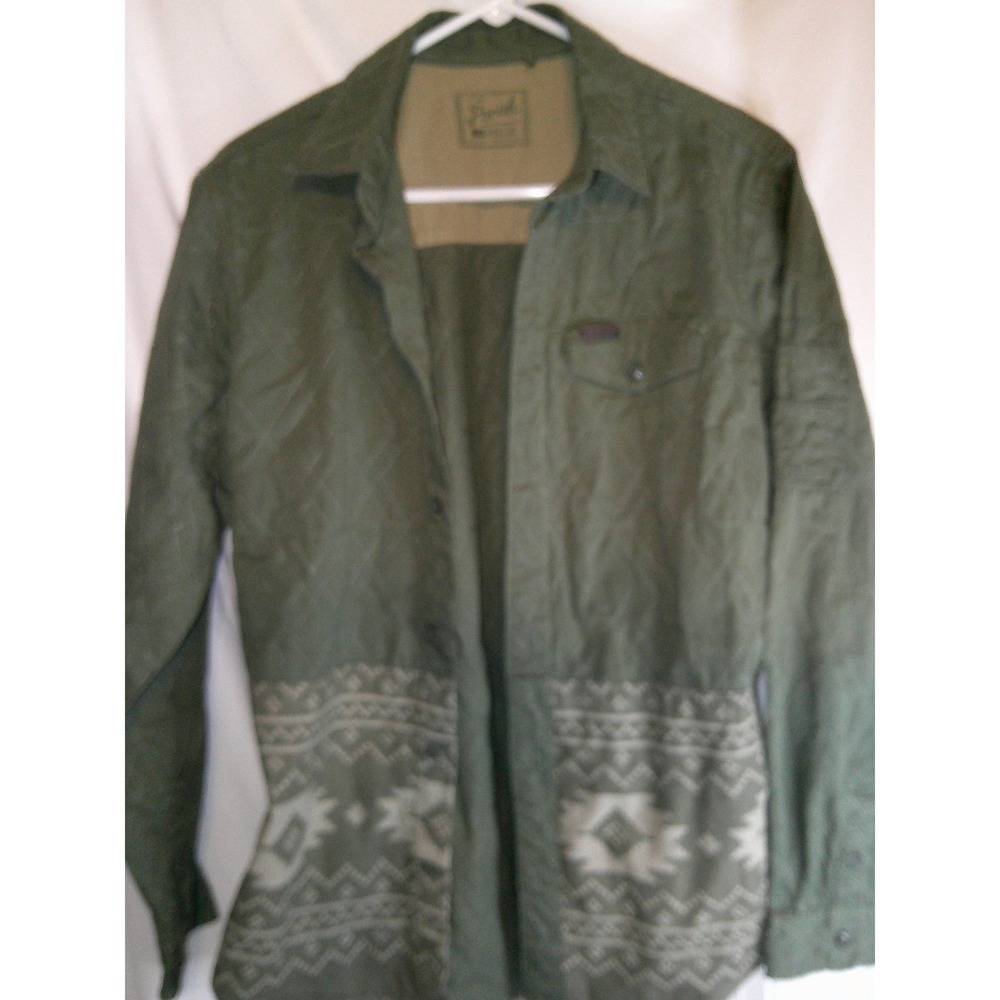 Rare Vintage Parish Quilted Shirt Jacket Aztec Print Olive Green Button Up‎ Med